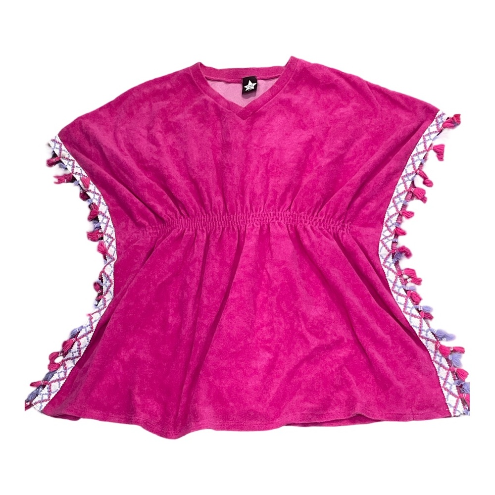 EUC Pixie Lane Girls 9/10 Pink Terry Cloth Coverup with Tassel Trim
